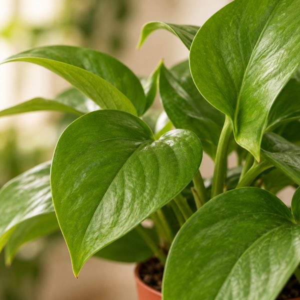 Close view of solid green Green Queen Pothos leaves — representative generated image