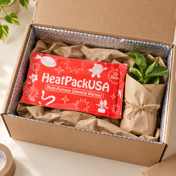Winter shipping warmer inside insulated plant packaging — representative generated image